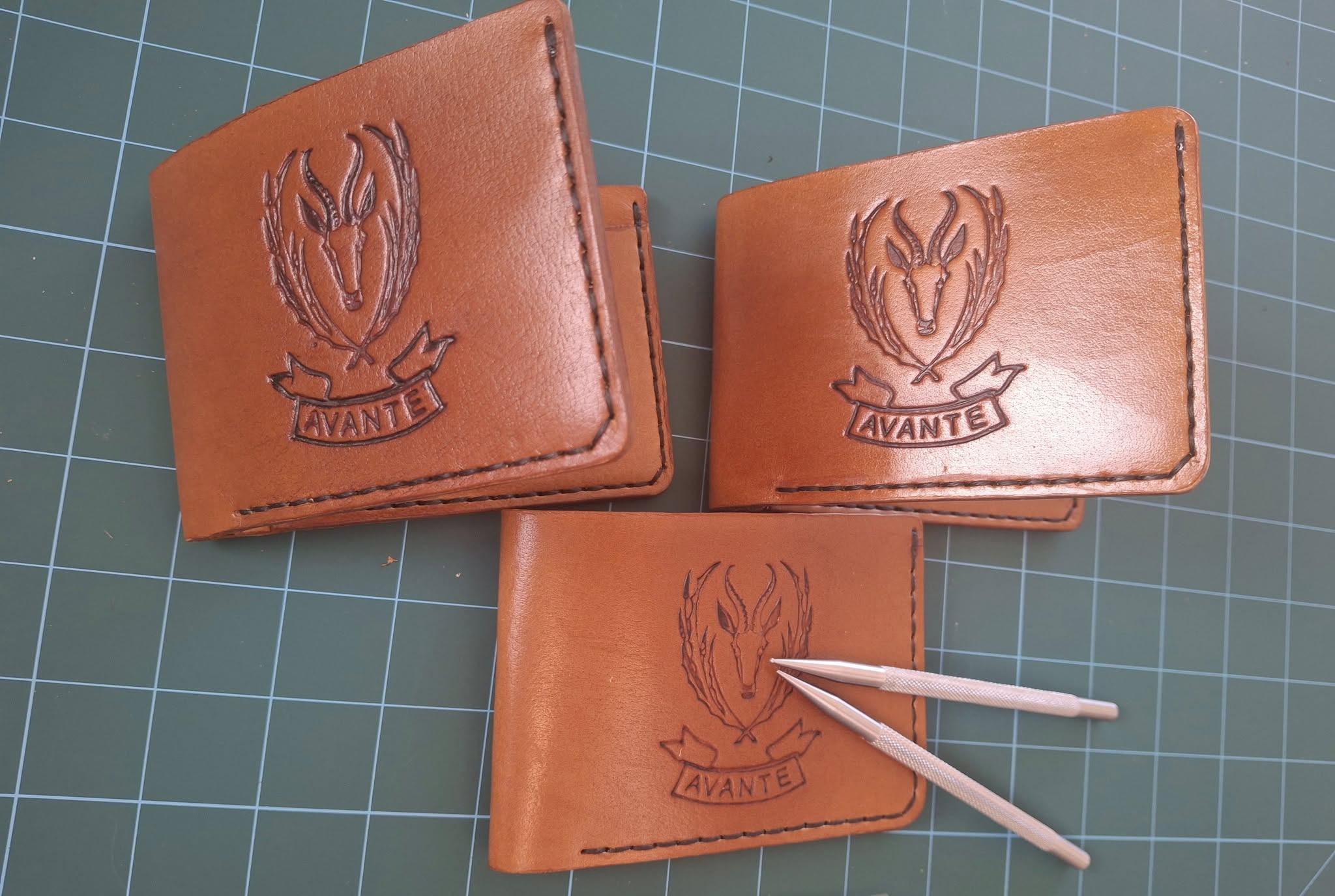 Leather wallets stamped with the Proudly African emblem