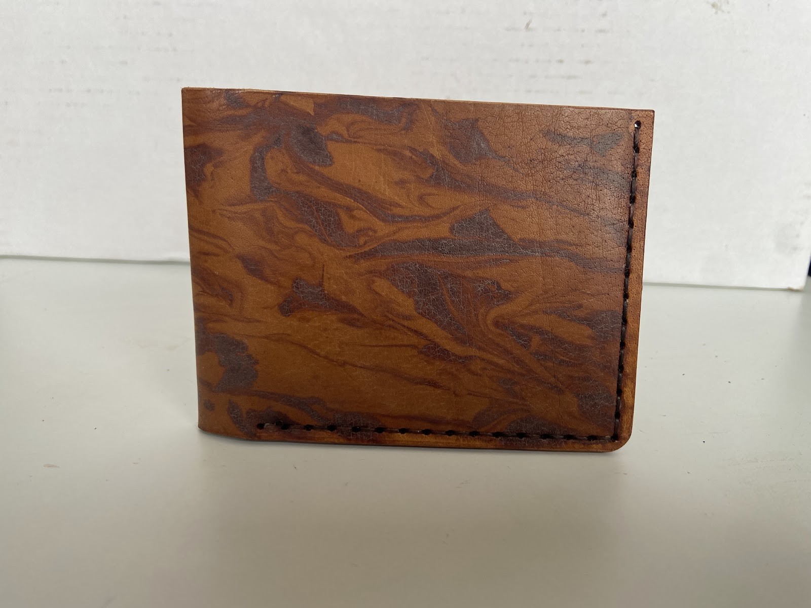 Tan Marbled Leather Bifold Wallet — photo 1