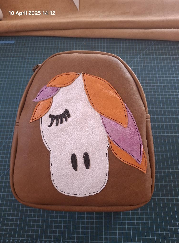 Child's leather backpack with a painted horse