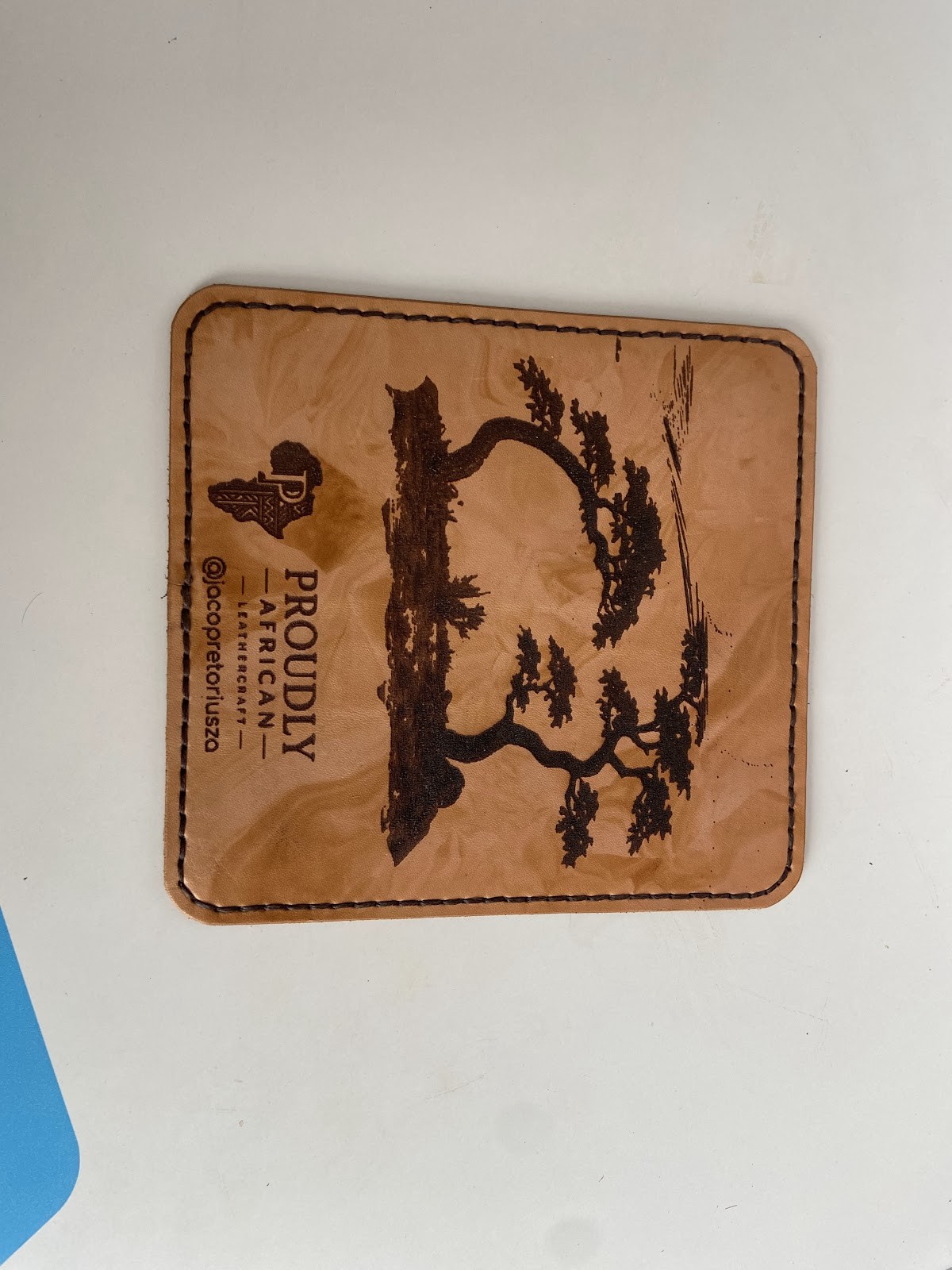 African Tree Engraved Square Leather Coaster — photo 1
