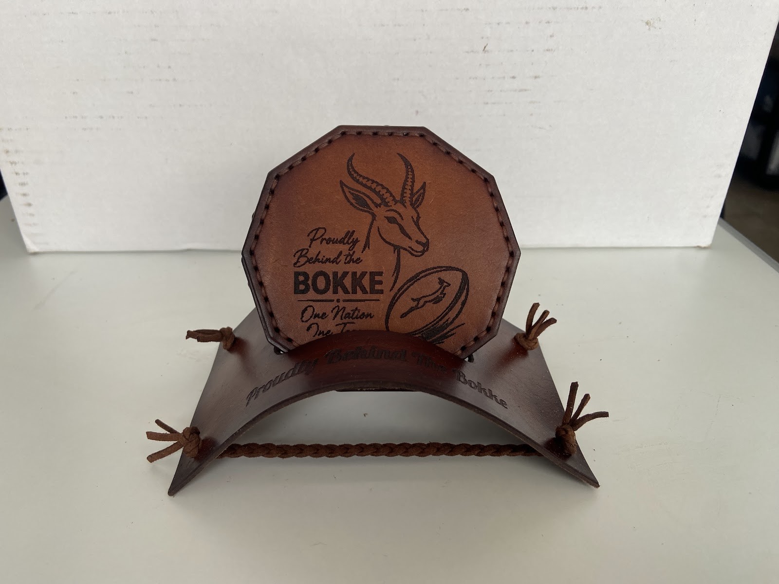 Dark Brown Springbok-Inspired Leather Display & Stand — photo 1